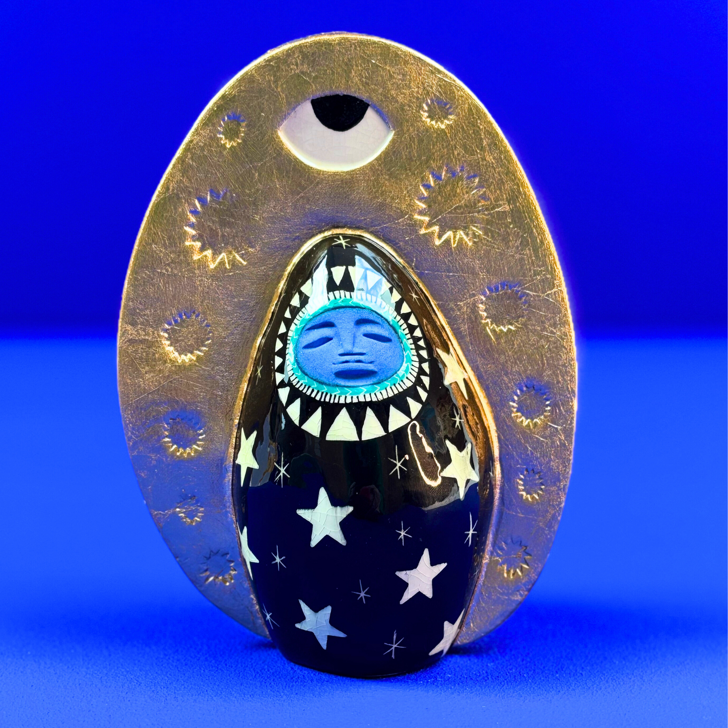 goddess on a cobalt blue background to show the colours popping